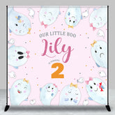 Aperturee Aperturee Our Little Boo is Turning Two Custom Backdrop Cute Ghost Second Birthday Pink Halloween Themed Party Banner